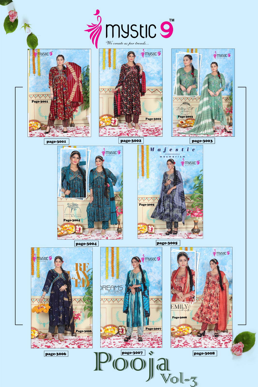 Pooja Vol 3 By Mystic 9Alia Cut Printed Kurti With Bottom Dupatta Wholesale Shop In Surat